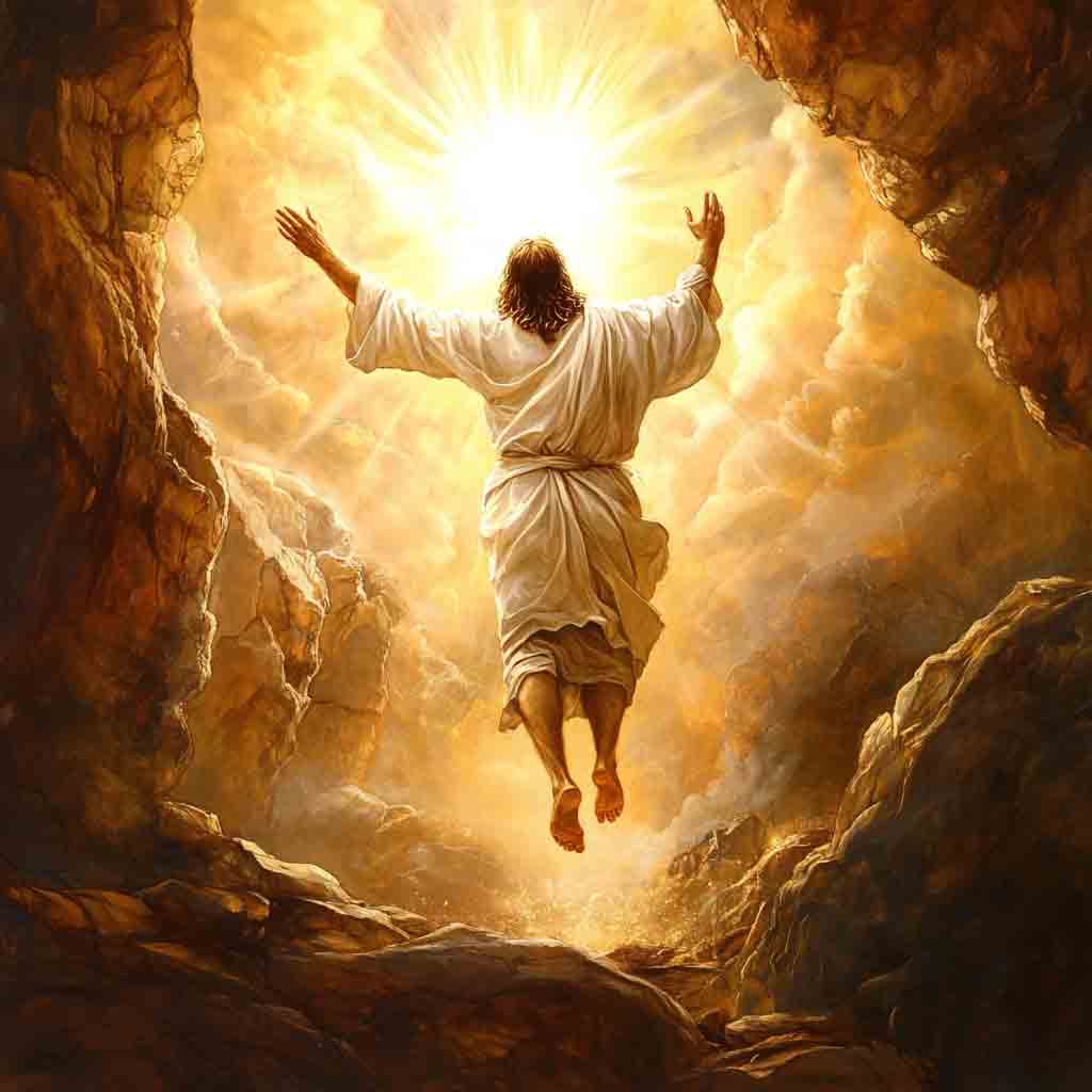 a man in a robe jumping into a cave - vaskrsenje isusa hrista